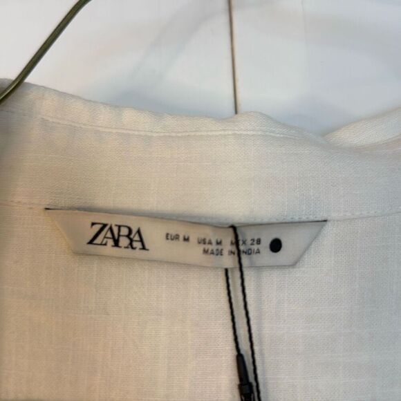 Zara NWT cotton white collared tie front blouse coverup M - Picture 3 of 10